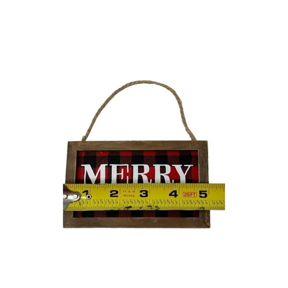 Merry Christmas Mini Sign 5 in Buffalo Check Red Holiday Decor Farmhouse Rustic - Picture 6 of 7